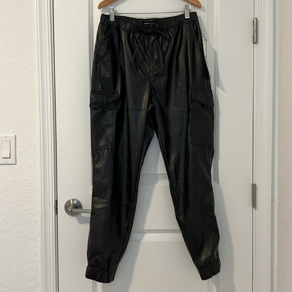 NWT Almost Famous Black Faux Leather Cargo Jogger Pants Size Large - Picture 5 of 12